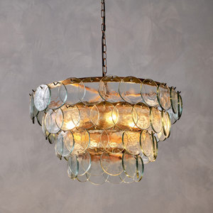 Nkuku Kagitha Recycled Glass Statement Chandelier Antique Brass & Clear